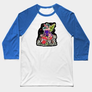 Colorful Fairy Sitting on Mushrooms Baseball T-Shirt
